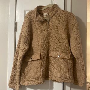 Como Blu Athlesiure Printed Baby Pink Faux Sherpa Half Zip Pullover - Size L